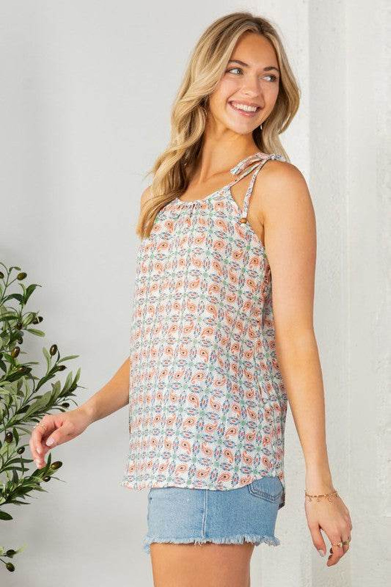 Textured Spagetti Tie with Bead Detailed Top