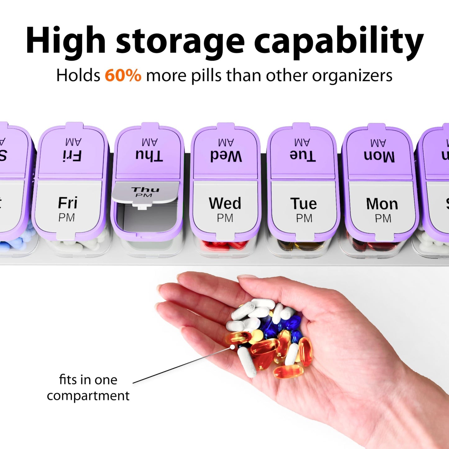 Extra Large Pill Organizer Purple White 2 Times a Day Big Pill Box 7 Day Am Pm