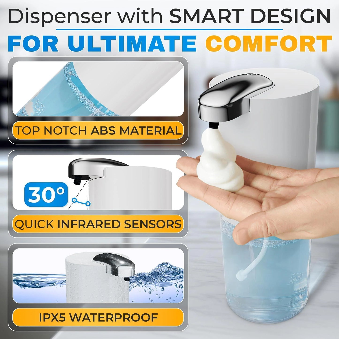 Automatic Soap Dispenser Touchless 13.5 Oz Automatic Hand Soap Dispenser 4 Level Adjustable Foaming Rechargeable & Long Lasting Good for Kitchen Bathroom Hotels Restaurants & Office