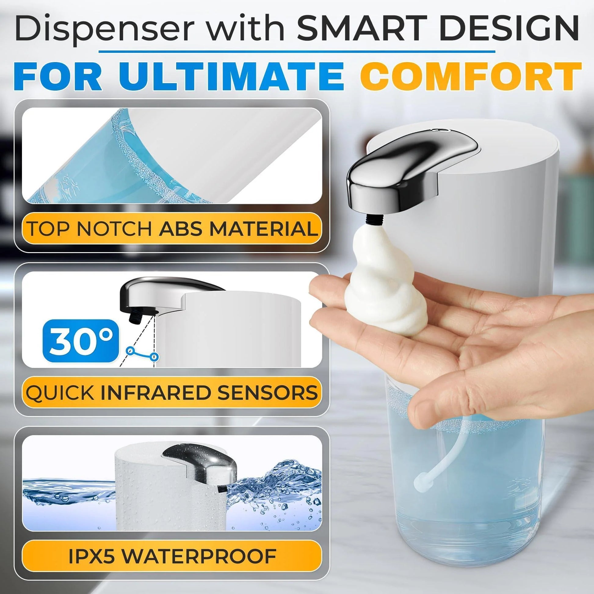 Automatic Soap Dispenser Touchless 13.5 Oz Automatic Hand Soap Dispenser 4 Level Adjustable Foaming Rechargeable & Long Lasting Good for Kitchen Bathroom Hotels Restaurants & Office