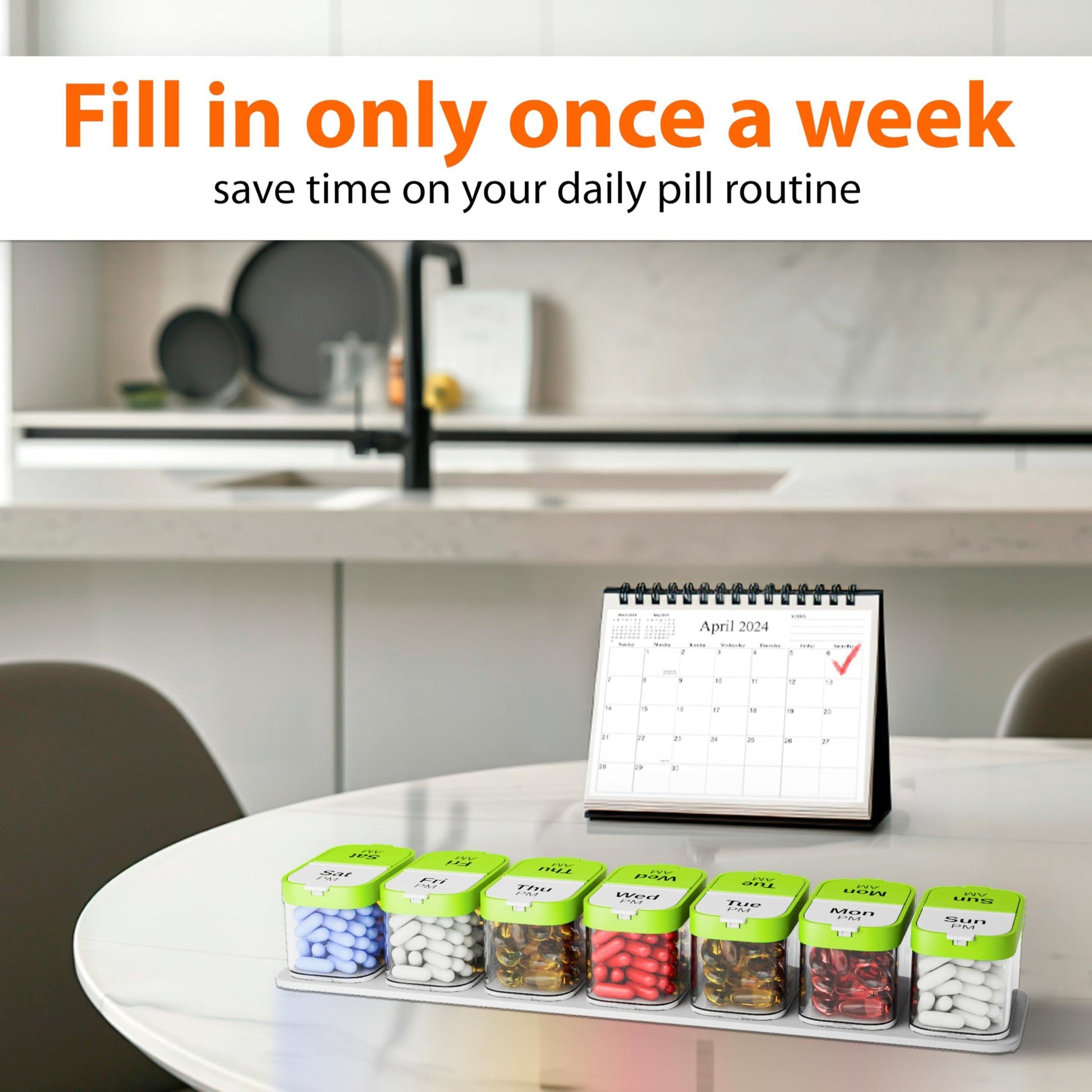 Extra Large Pill Organizer Green White 2 Times a Day Big Pill Box 7 Day Am Pm
