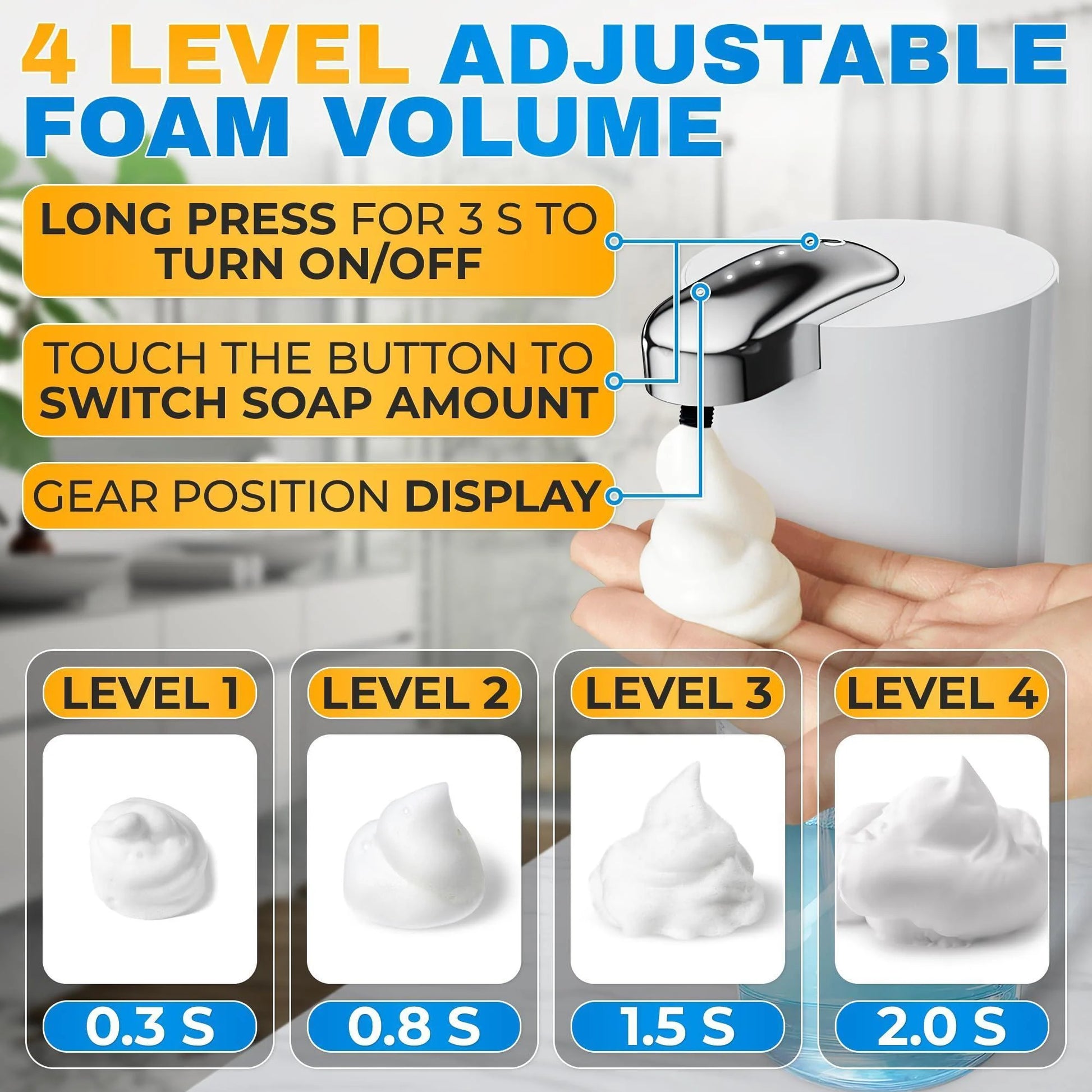 Automatic Soap Dispenser Touchless 13.5 Oz Automatic Hand Soap Dispenser 4 Level Adjustable Foaming Rechargeable & Long Lasting Good for Kitchen Bathroom Hotels Restaurants & Office