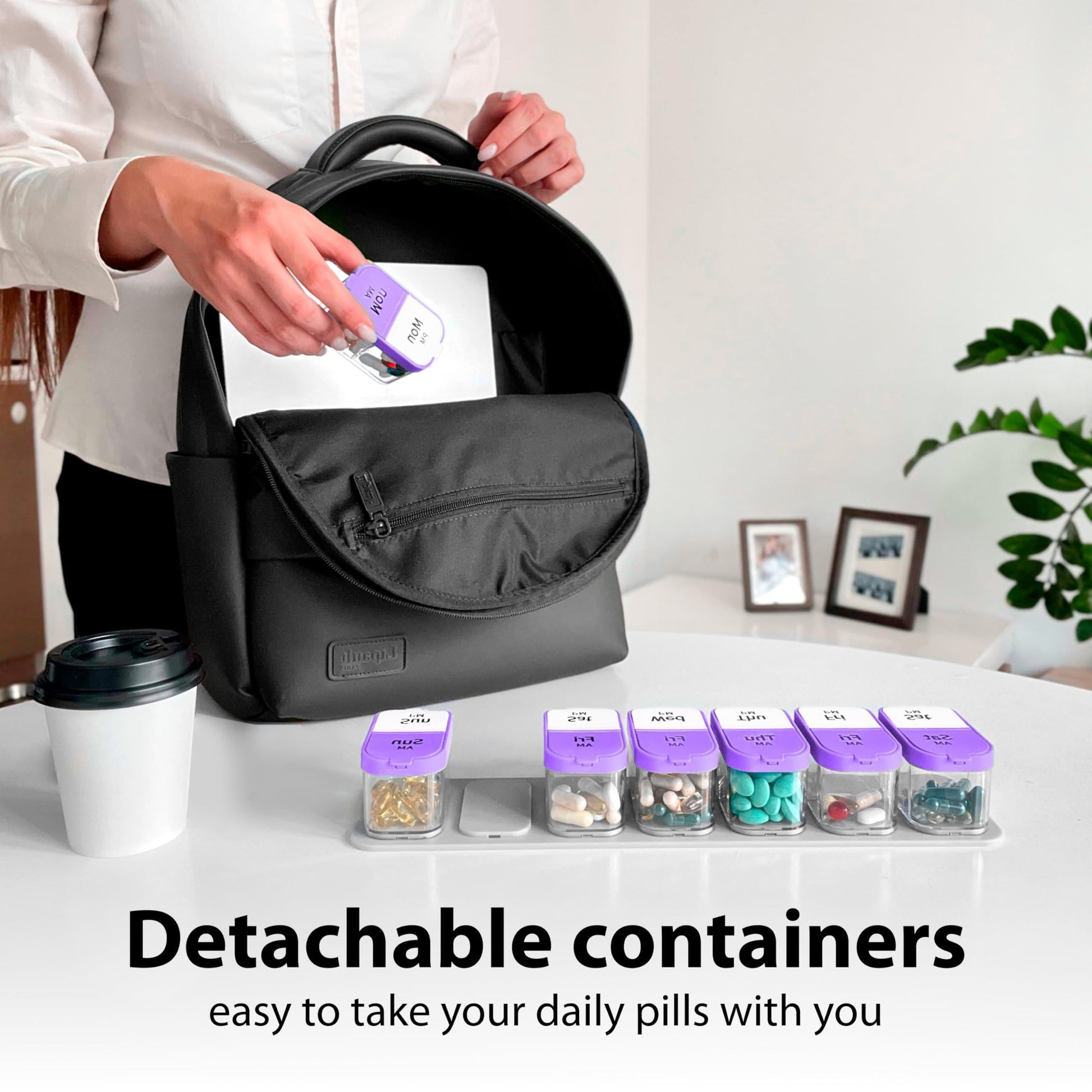 Extra Large Pill Organizer Purple White 2 Times a Day Big Pill Box 7 Day Am Pm