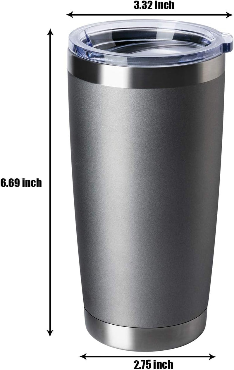 8 Pack 20 OZ Double Wall Stainless Steel Vacuum Insulated Tumbler Coffee Travel Mug with Lid, Durable Powder Coated Insulated Coffee Cup for Cold & Hot Drinks (Gray, 8 Pack)