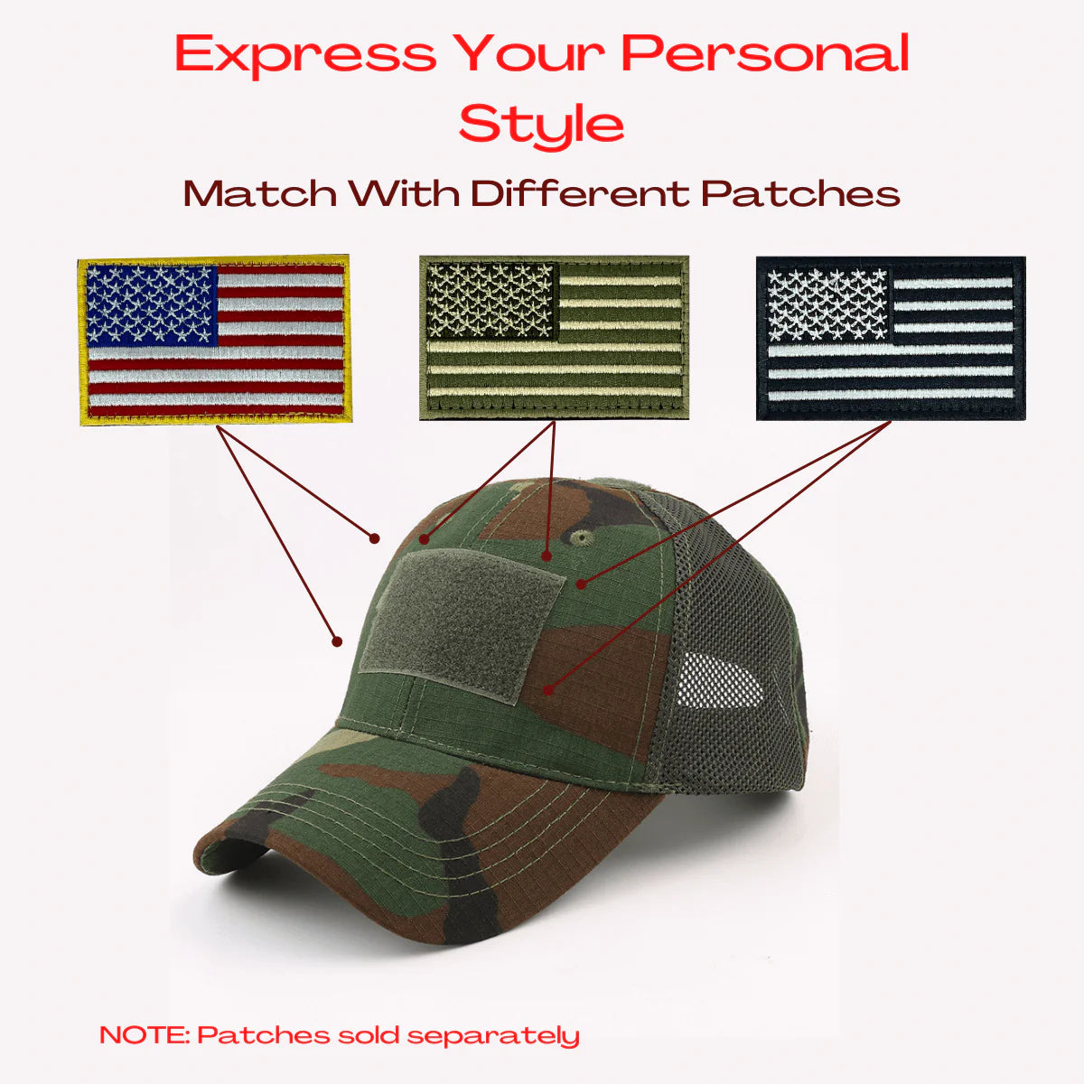 Jupitergear Military-Style Tactical Patch Hat with Adjustable Strap | Breathable & Unisex