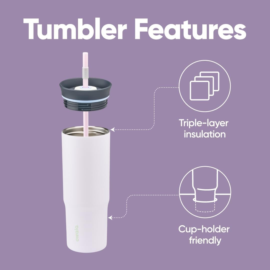 Stainless Steel Triple Layer Insulated Travel Tumbler with Spill Resistant Lid and Straw, BPA Free, 24 Oz, Grey/Purple (Bunny Hop)