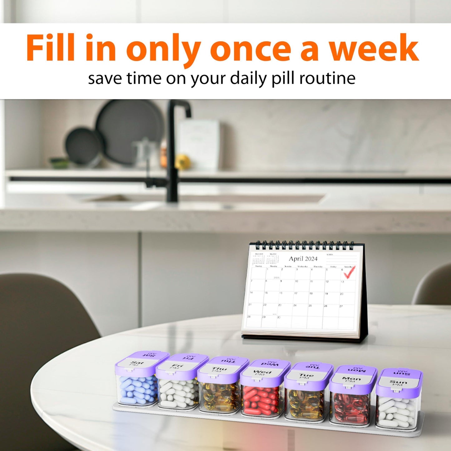 Extra Large Pill Organizer Purple White 2 Times a Day Big Pill Box 7 Day Am Pm