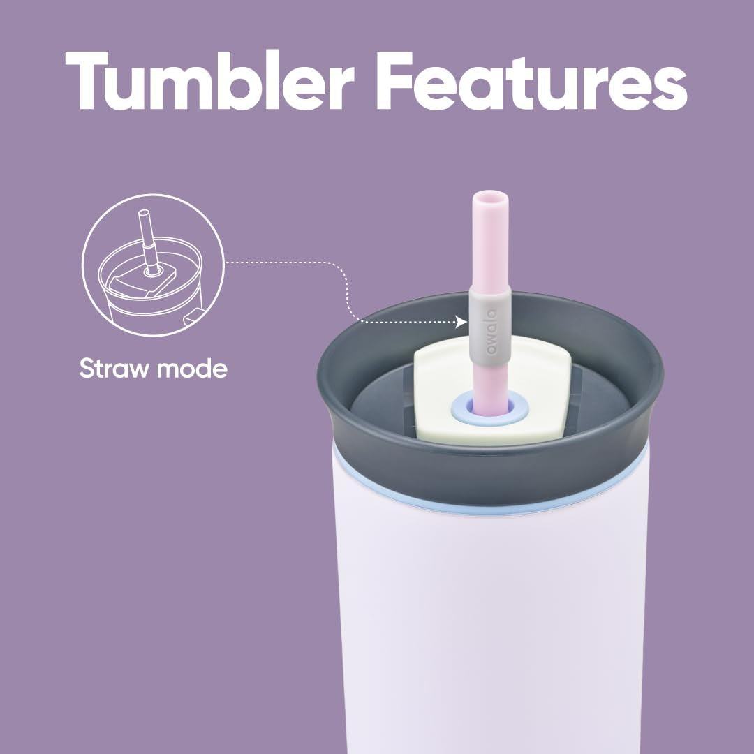 Stainless Steel Triple Layer Insulated Travel Tumbler with Spill Resistant Lid and Straw, BPA Free, 24 Oz, Grey/Purple (Bunny Hop)