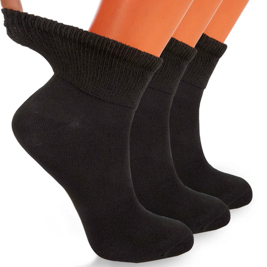 Non-Binding Diabetic Ankle Socks – 3 Pair Pack, Moisture-Wicking Cotton (Unisex for Men & Women)