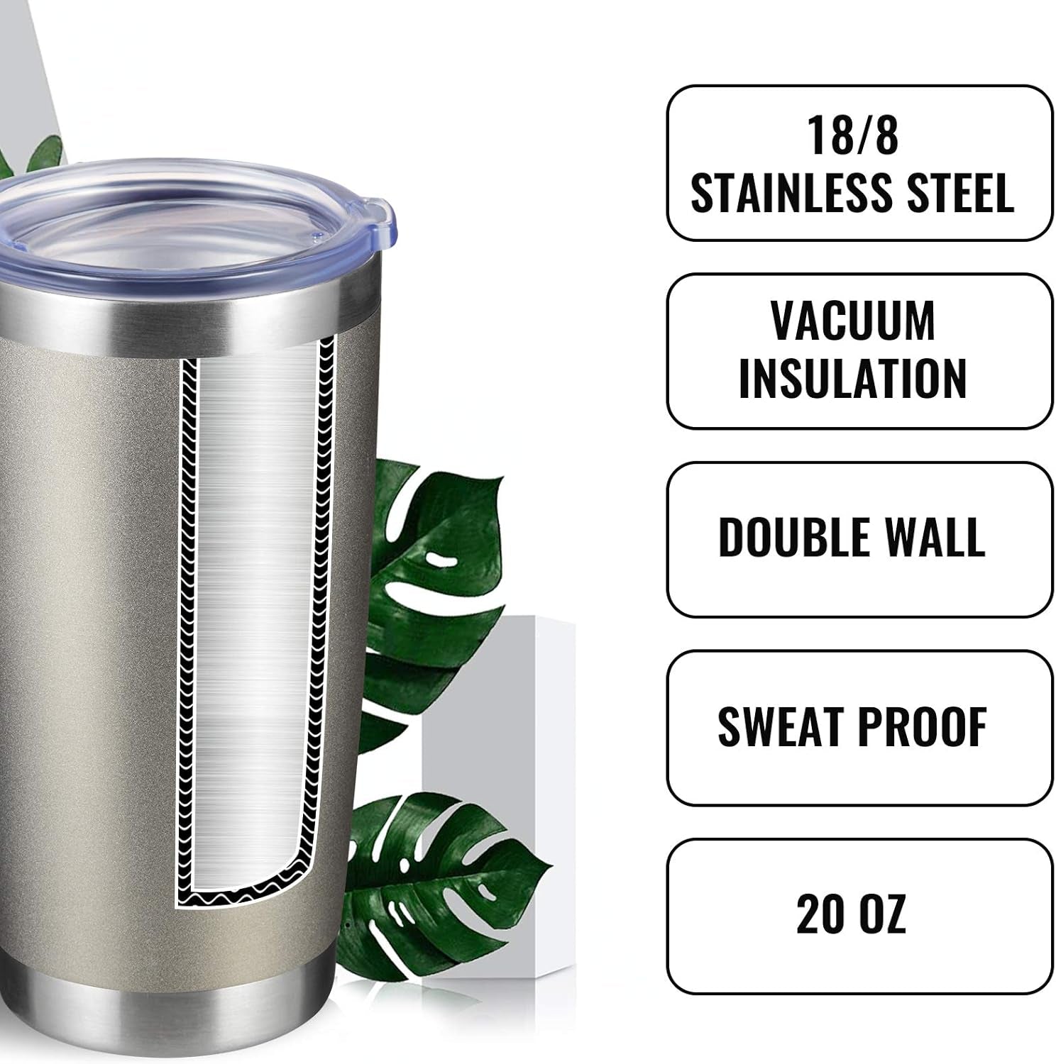 8 Pack 20 OZ Double Wall Stainless Steel Vacuum Insulated Tumbler Coffee Travel Mug with Lid, Durable Powder Coated Insulated Coffee Cup for Cold & Hot Drinks (Gray, 8 Pack)