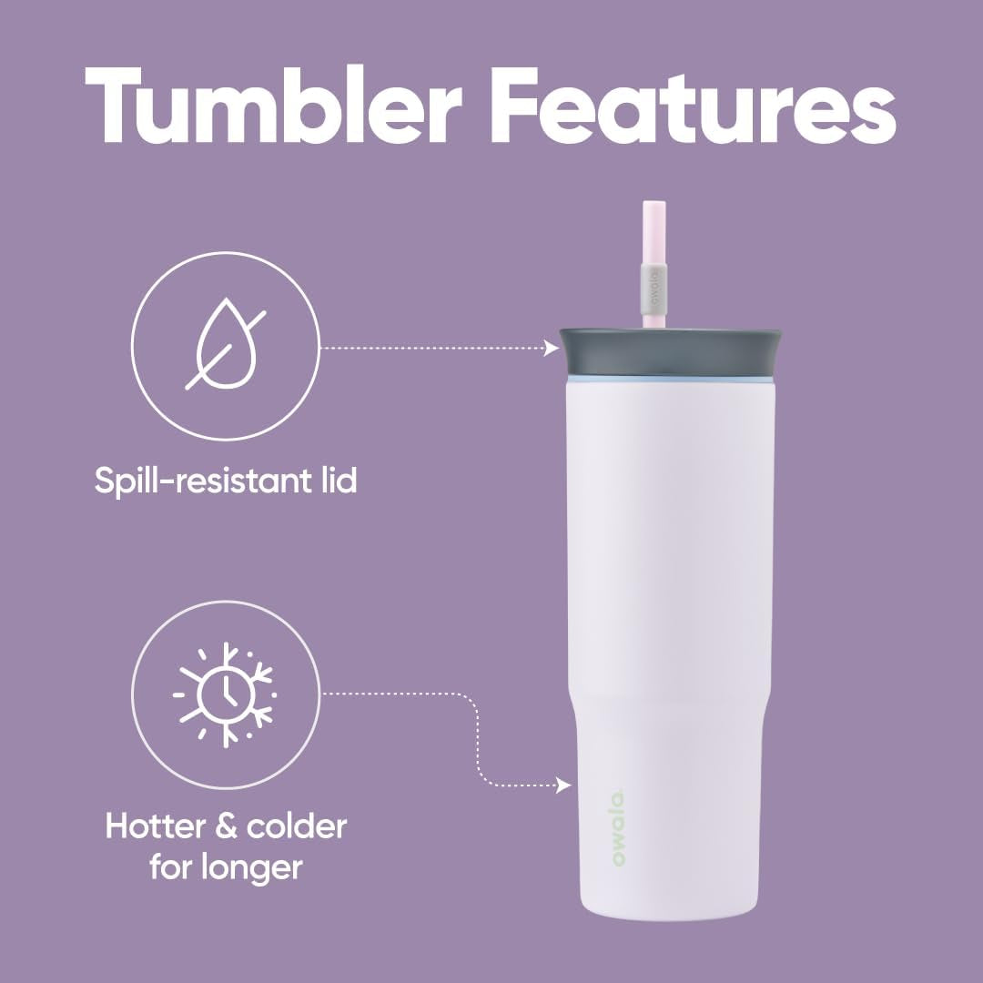 Stainless Steel Triple Layer Insulated Travel Tumbler with Spill Resistant Lid and Straw, BPA Free, 24 Oz, Grey/Purple (Bunny Hop)