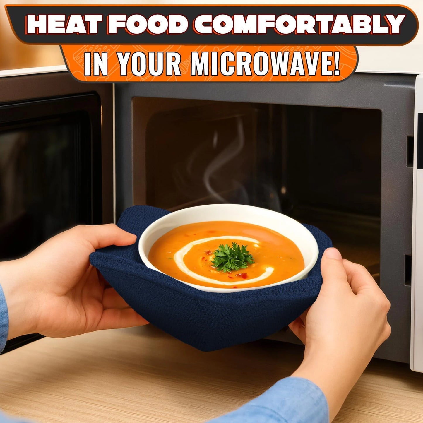 4 Pcs Microwave Bowl Cozy Holders – Deep Navy Blue Microwave Bowl Holders for Hot Food Protect Hands from Hot Dishes – Soft & Heat Resistant Fabric for Safe Heating & Convenient Use in the Kitchen