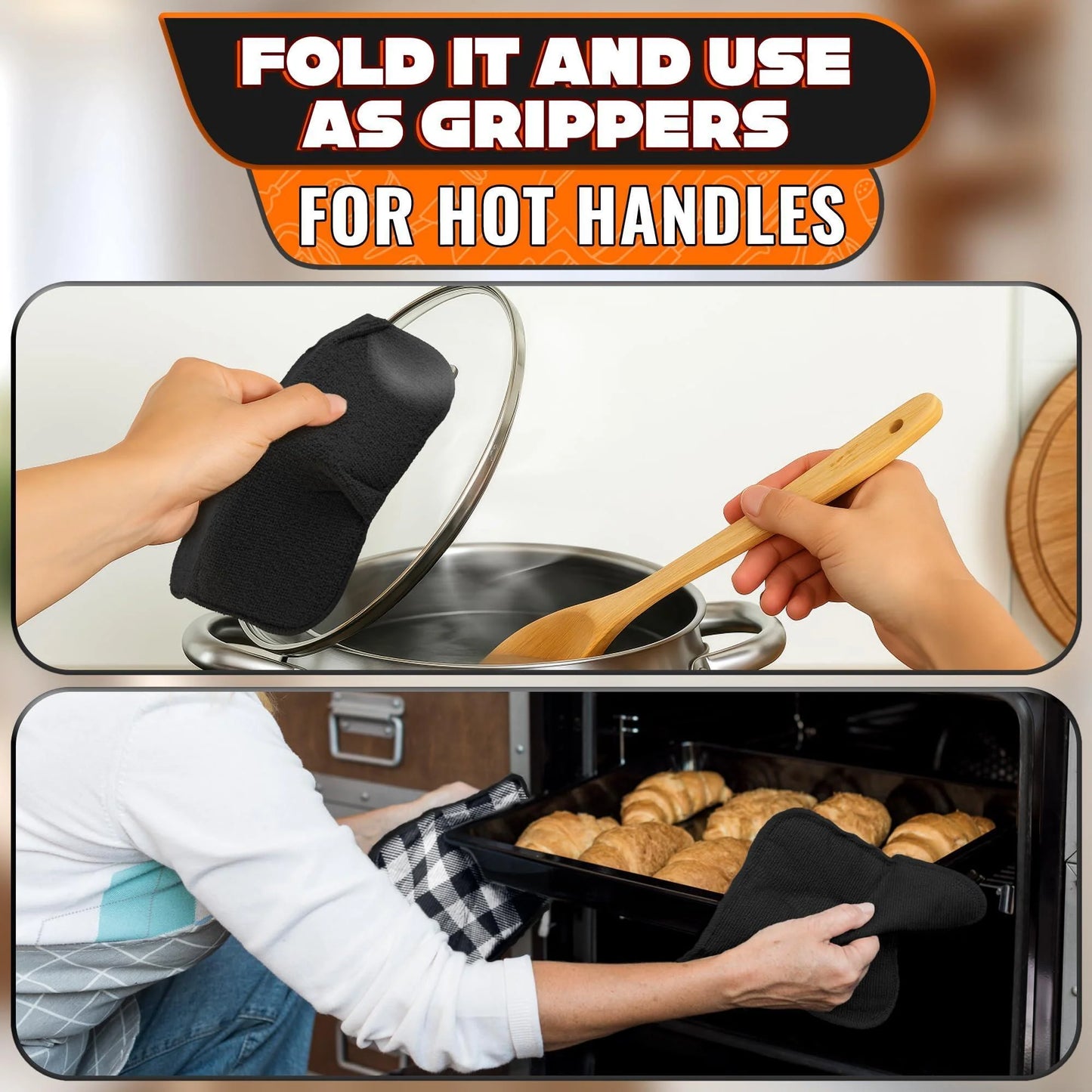 4 Piece Microwave Bowl Holder Set – 7.5 X7.5 Microwave Bowl Holders for Hot Food Black and White Checkered Fabric for Safe & Easy Handling – Machine Washable