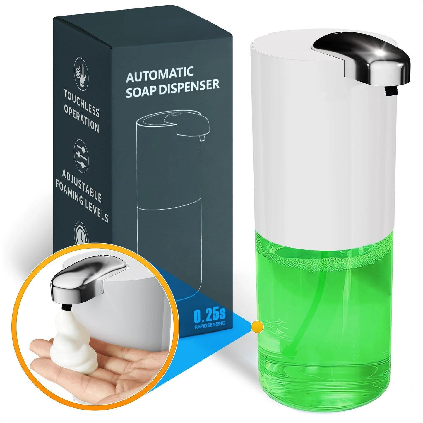 Automatic Soap Dispenser Touchless 13.5 Oz Automatic Hand Soap Dispenser 4 Level Adjustable Foaming Rechargeable & Long Lasting Good for Kitchen Bathroom Hotels Restaurants & Office