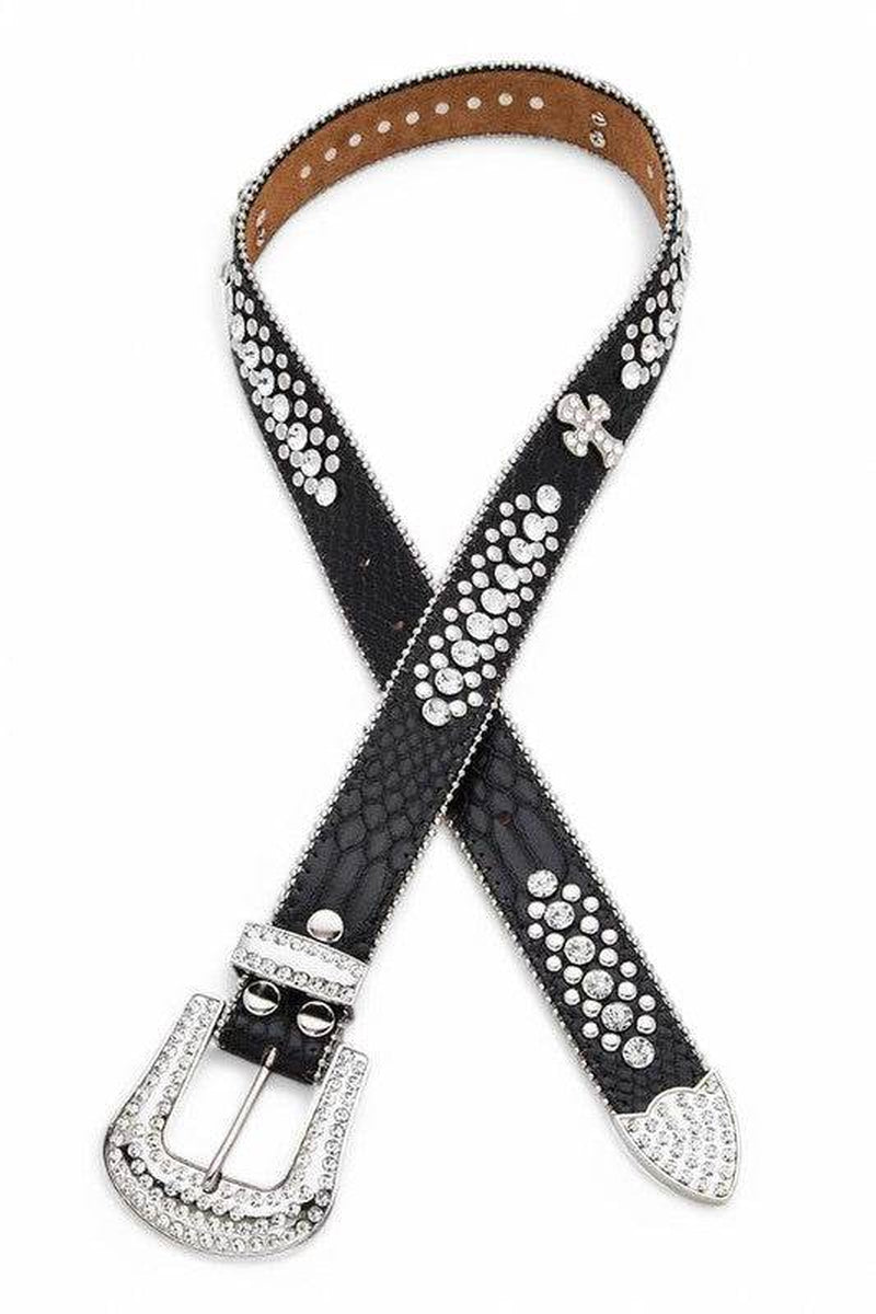 Crystal Cross Leather Western Belt