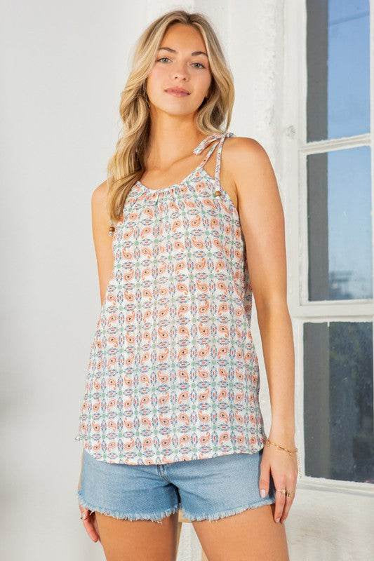 Textured Spagetti Tie with Bead Detailed Top