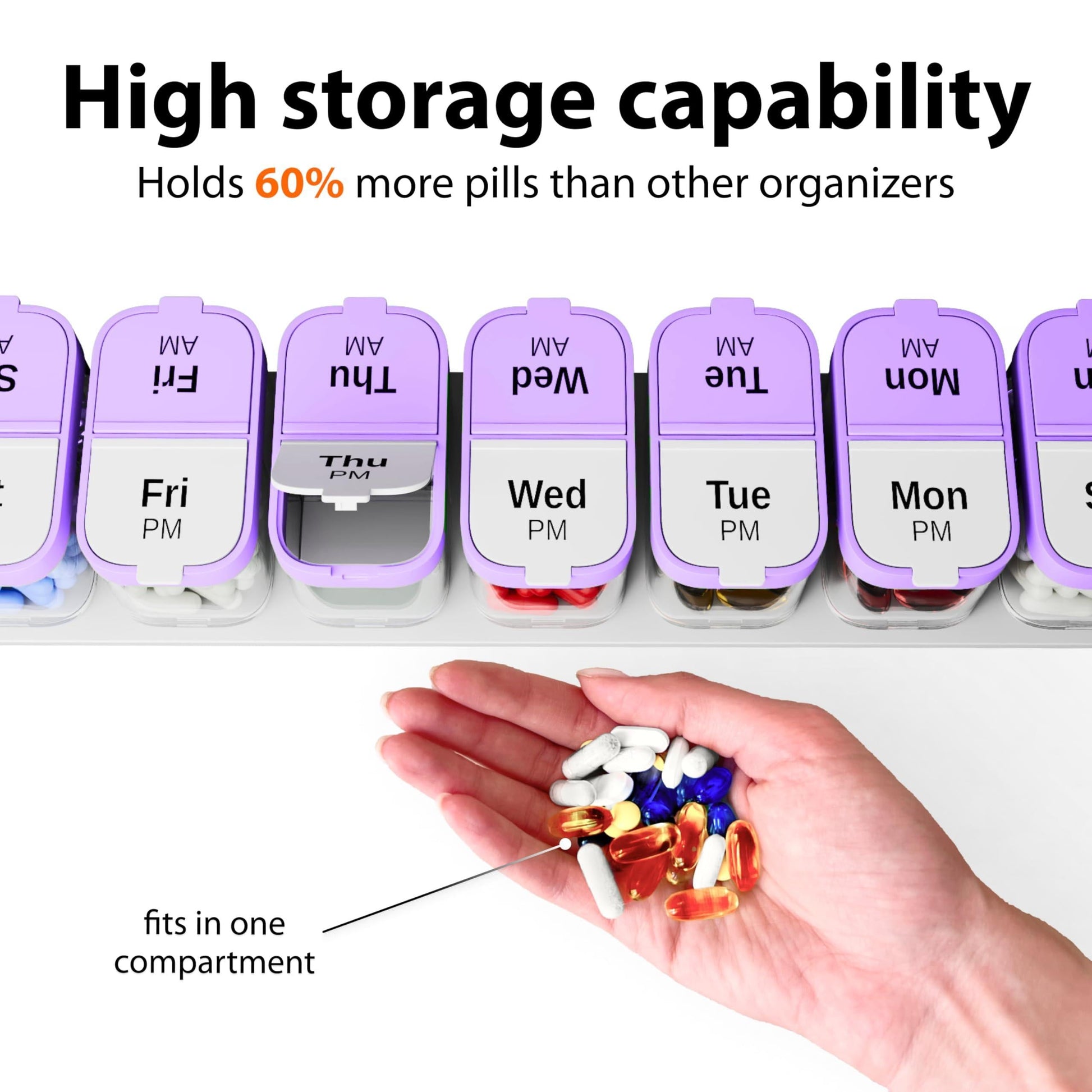 Extra Large Pill Organizer Purple White 2 Times a Day Big Pill Box 7 Day Am Pm