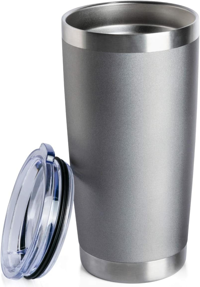 8 Pack 20 OZ Double Wall Stainless Steel Vacuum Insulated Tumbler Coffee Travel Mug with Lid, Durable Powder Coated Insulated Coffee Cup for Cold & Hot Drinks (Gray, 8 Pack)
