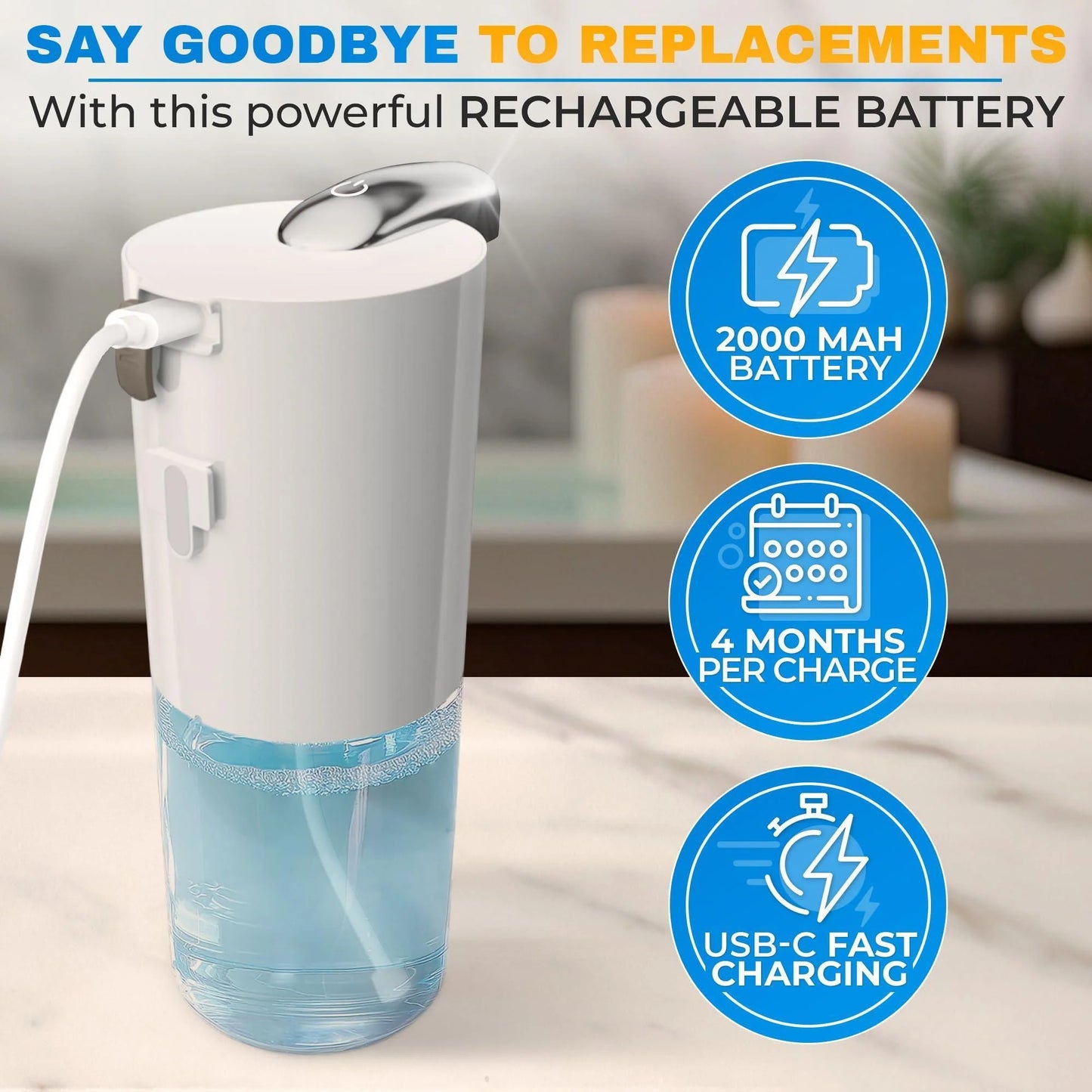 Automatic Soap Dispenser Touchless 13.5 Oz Automatic Hand Soap Dispenser 4 Level Adjustable Foaming Rechargeable & Long Lasting Good for Kitchen Bathroom Hotels Restaurants & Office
