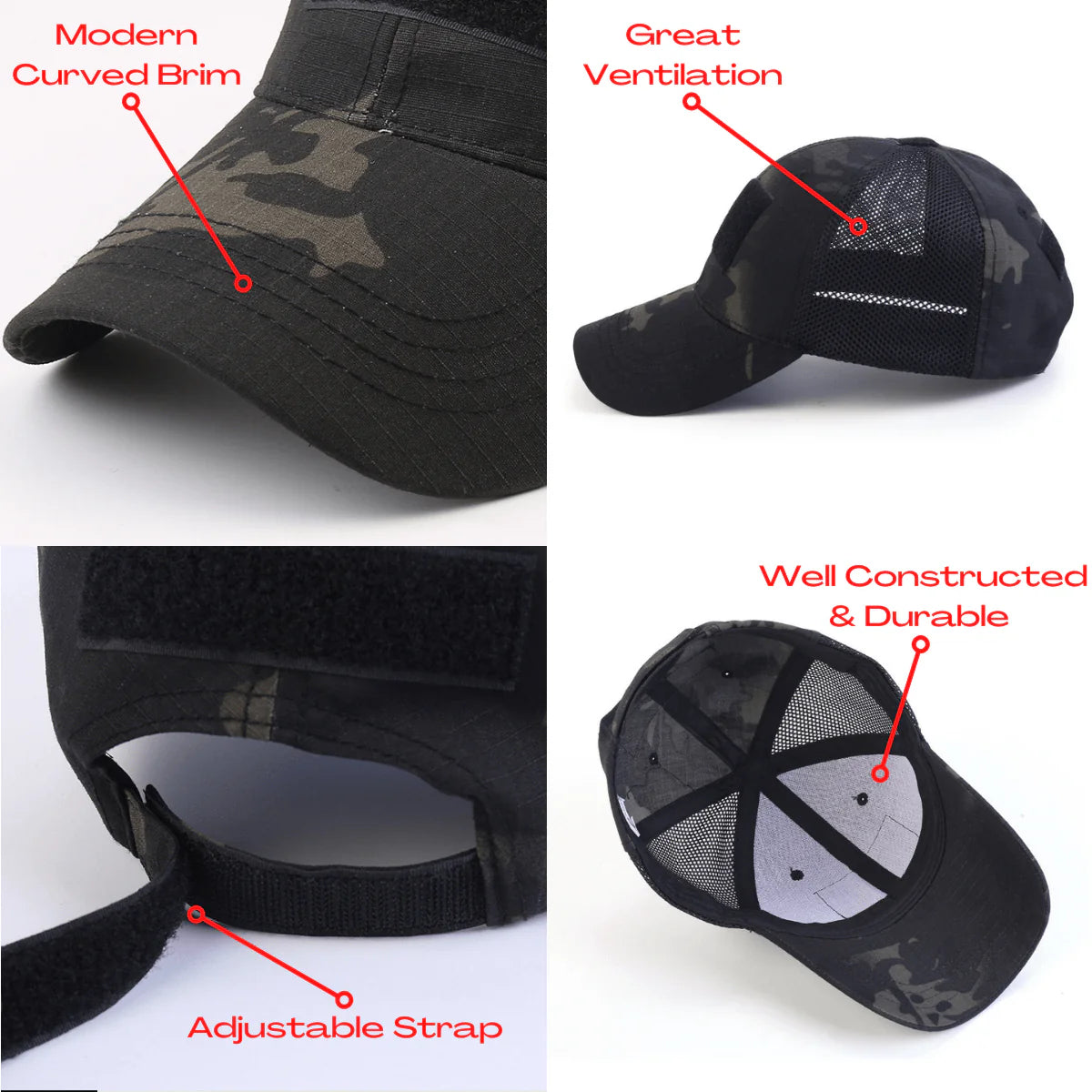Jupitergear Military-Style Tactical Patch Hat with Adjustable Strap | Breathable & Unisex