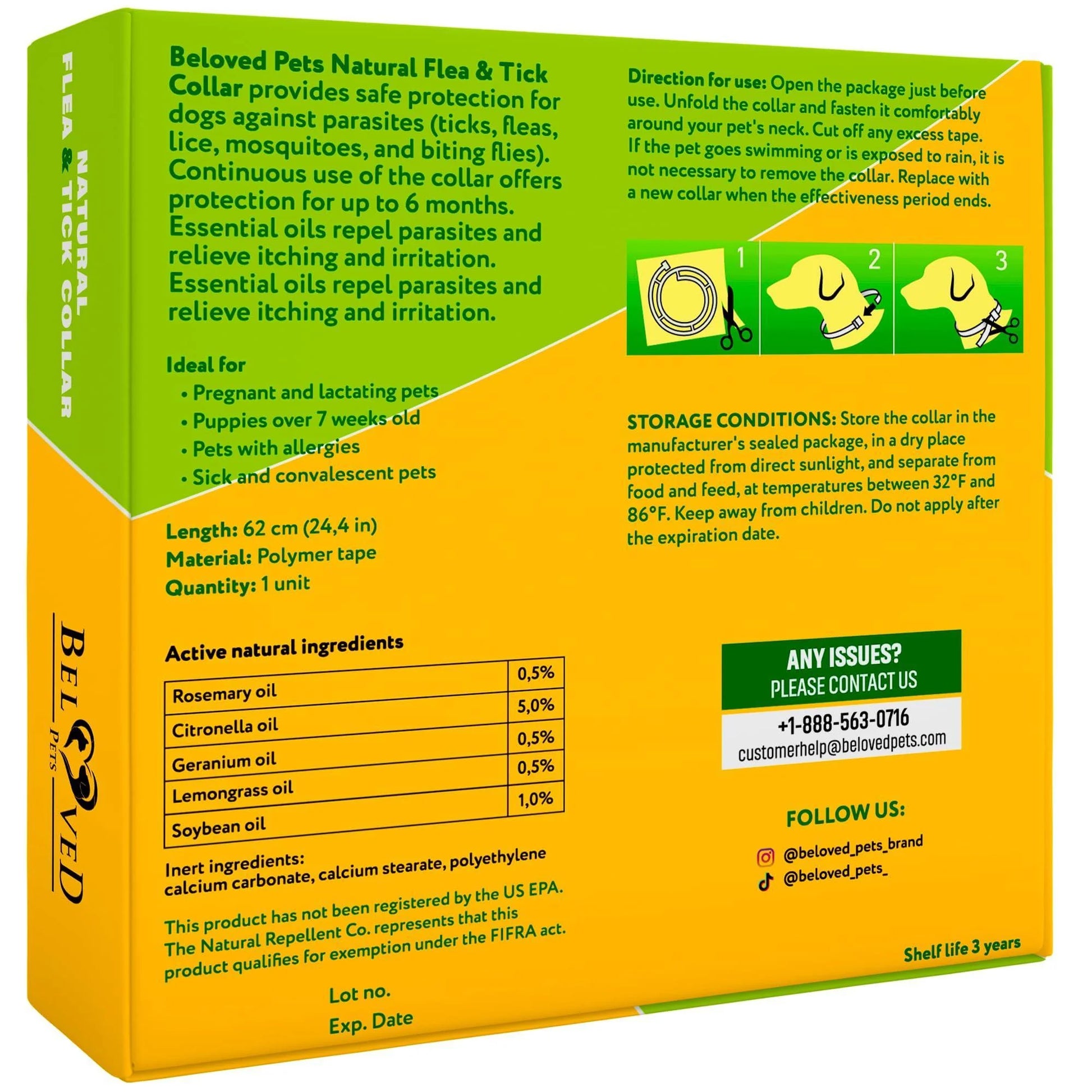 Natural Flea & Tick Collar for Dogs 6 Months Control of Best Prevention & Safe Treatment anti Fleas and Ticks Essential Oil Repellent (1 Count (Pack of 1))