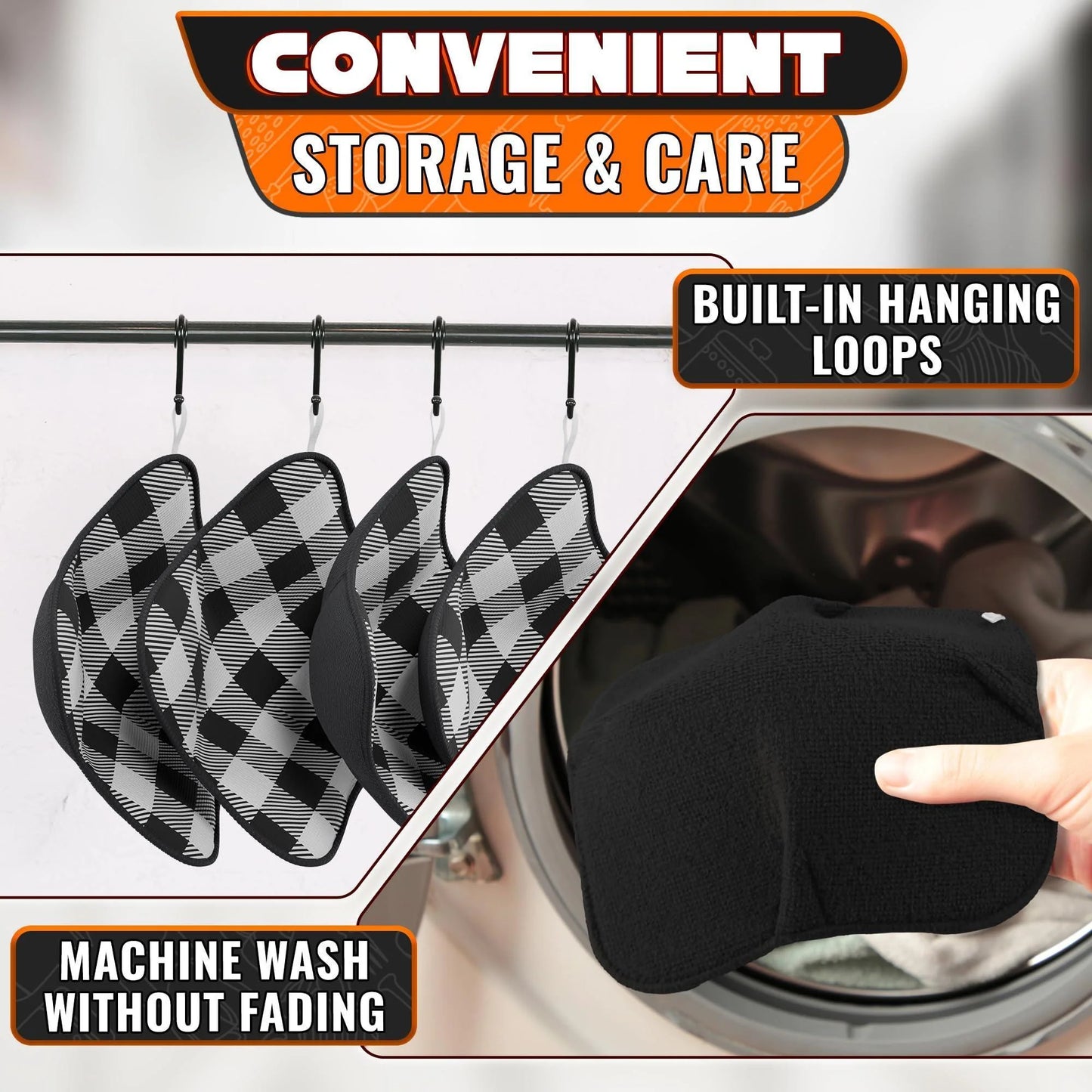 4 Piece Microwave Bowl Holder Set – 7.5 X7.5 Microwave Bowl Holders for Hot Food Black and White Checkered Fabric for Safe & Easy Handling – Machine Washable