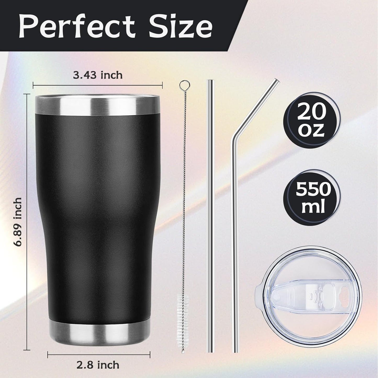 20Oz Coffee Tumbler with Lid and Straw Double Wall Vacuum Insulated Cup Stainless Steel Travel Mugs Insulated for Hot and Cold Leakproof Powder Coated Tumbler for Indoor and Outdoor