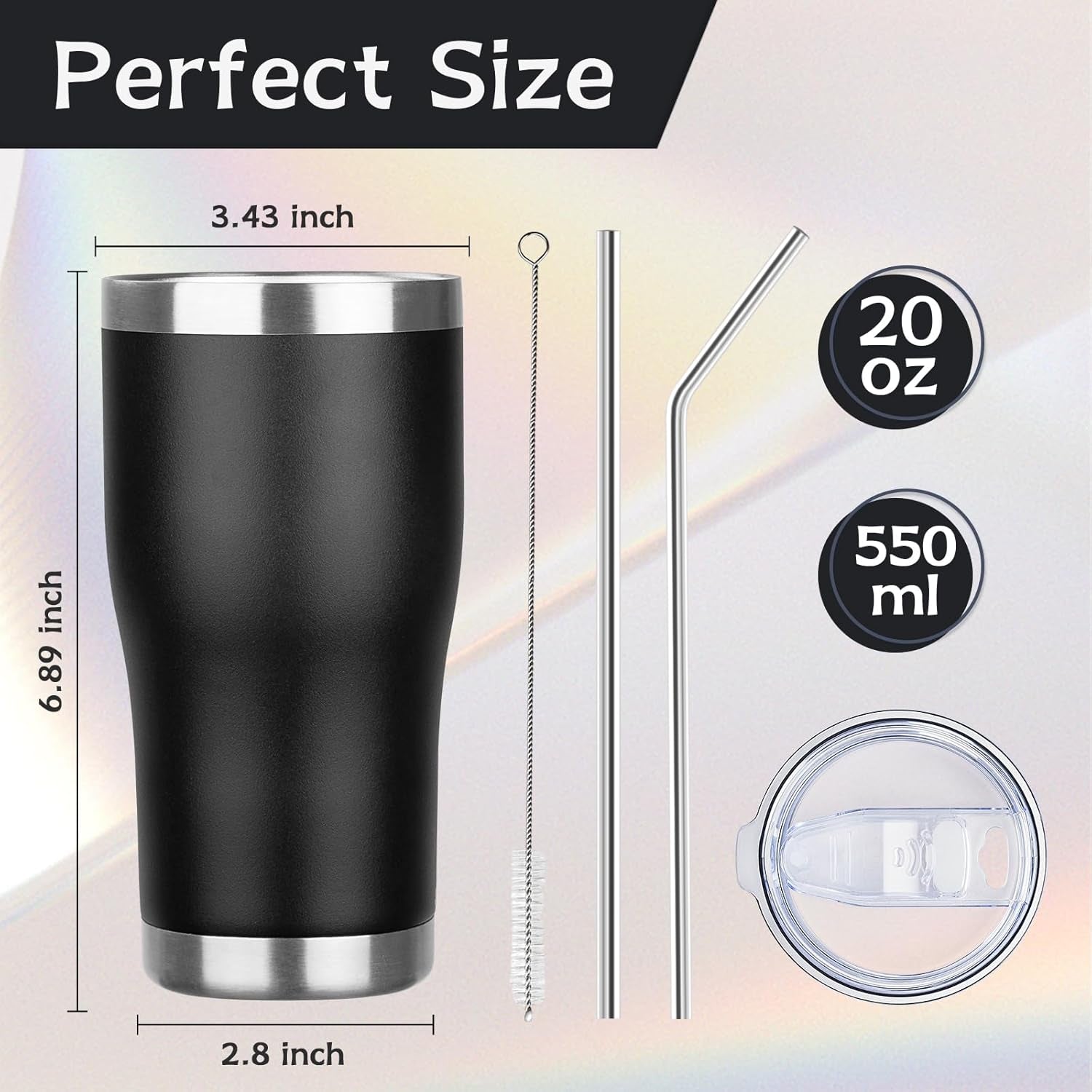 20Oz Coffee Tumbler with Lid and Straw Double Wall Vacuum Insulated Cup Stainless Steel Travel Mugs Insulated for Hot and Cold Leakproof Powder Coated Tumbler for Indoor and Outdoor