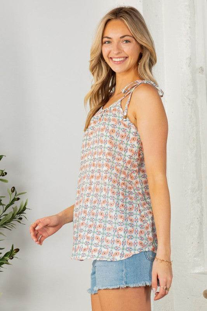 Textured Spagetti Tie with Bead Detailed Top